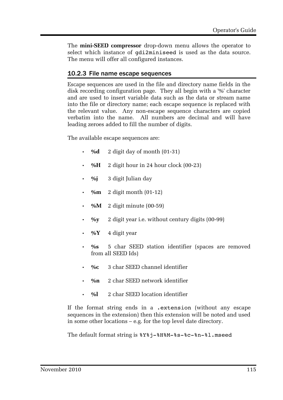 3 file name escape sequences | Guralp Systems CMG-DCM build <10,000 User Manual | Page 115 / 214
