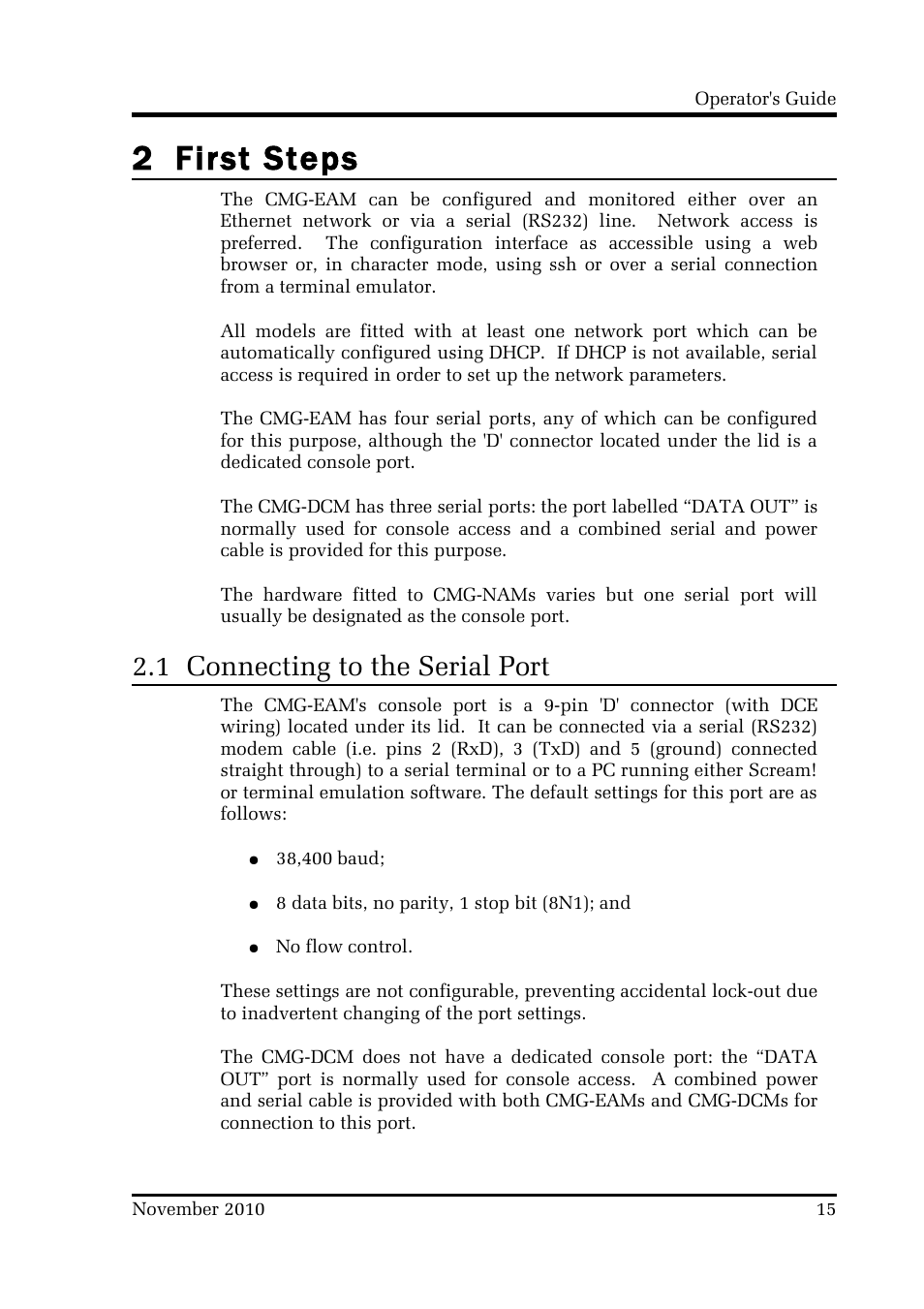 2 first steps, 1 connecting to the serial port | Guralp Systems CMG-DCM build <10,000 User Manual | Page 15 / 214
