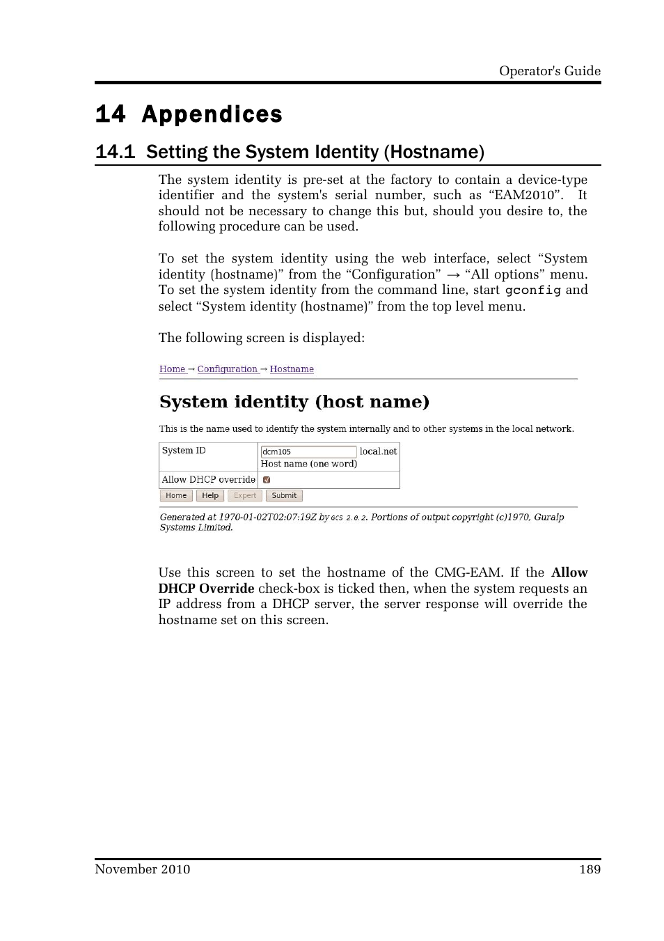 14 appendices, 1 setting the system identity (hostname) | Guralp Systems CMG-DCM build <10,000 User Manual | Page 189 / 214