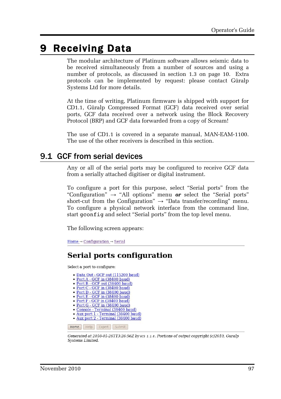 9 receiving data, 1 gcf from serial devices | Guralp Systems CMG-DCM build <10,000 User Manual | Page 97 / 214