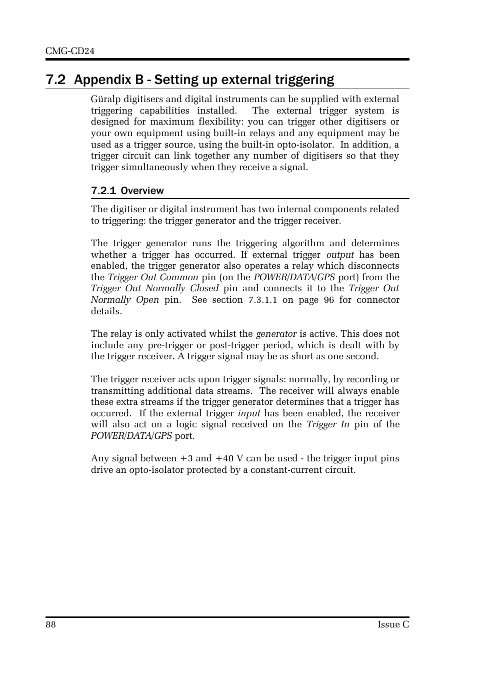 2 appendix b - setting up external triggering | Guralp Systems CMG-CD24 User Manual | Page 88 / 117