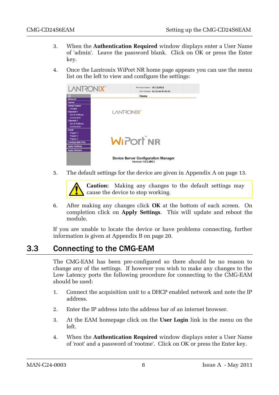 3 connecting to the cmg-eam | Guralp Systems CMG-CD24S6EAM User Manual | Page 11 / 42