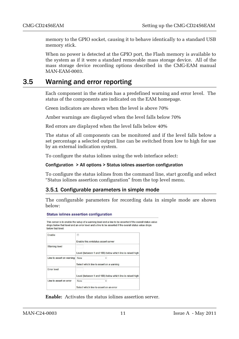 5 warning and error reporting, 1 configurable parameters in simple mode | Guralp Systems CMG-CD24S6EAM User Manual | Page 14 / 42