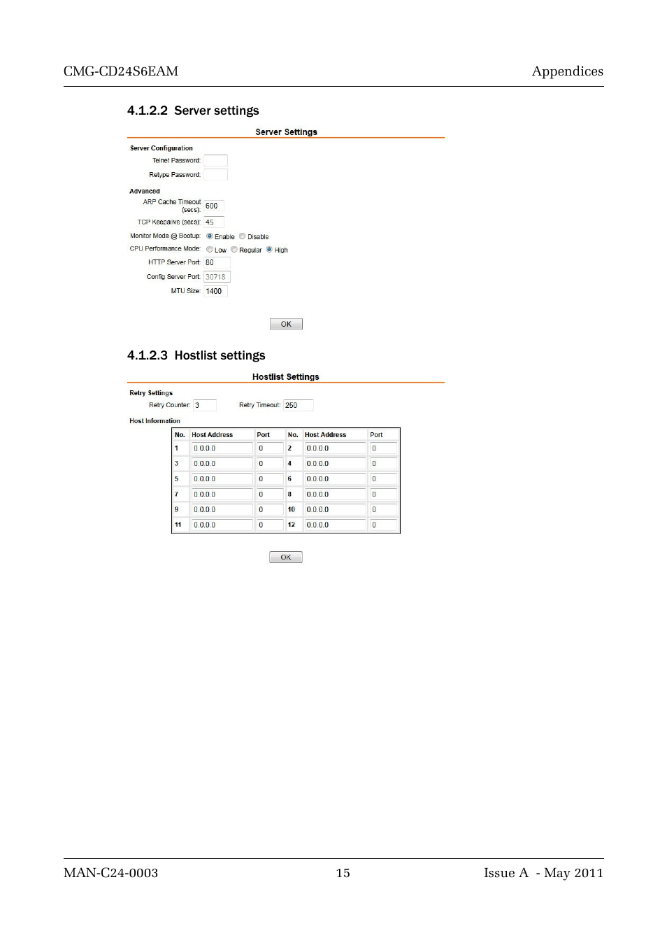 2 server settings, 3 hostlist settings | Guralp Systems CMG-CD24S6EAM User Manual | Page 18 / 42