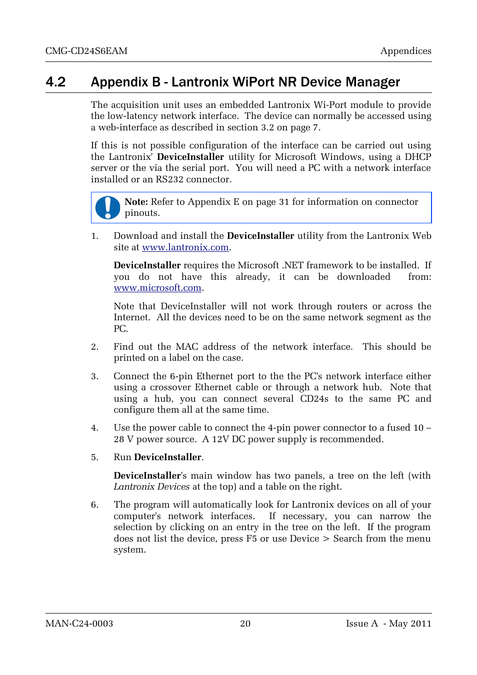 2 appendix b - lantronix wiport nr device manager, Appendix b | Guralp Systems CMG-CD24S6EAM User Manual | Page 23 / 42