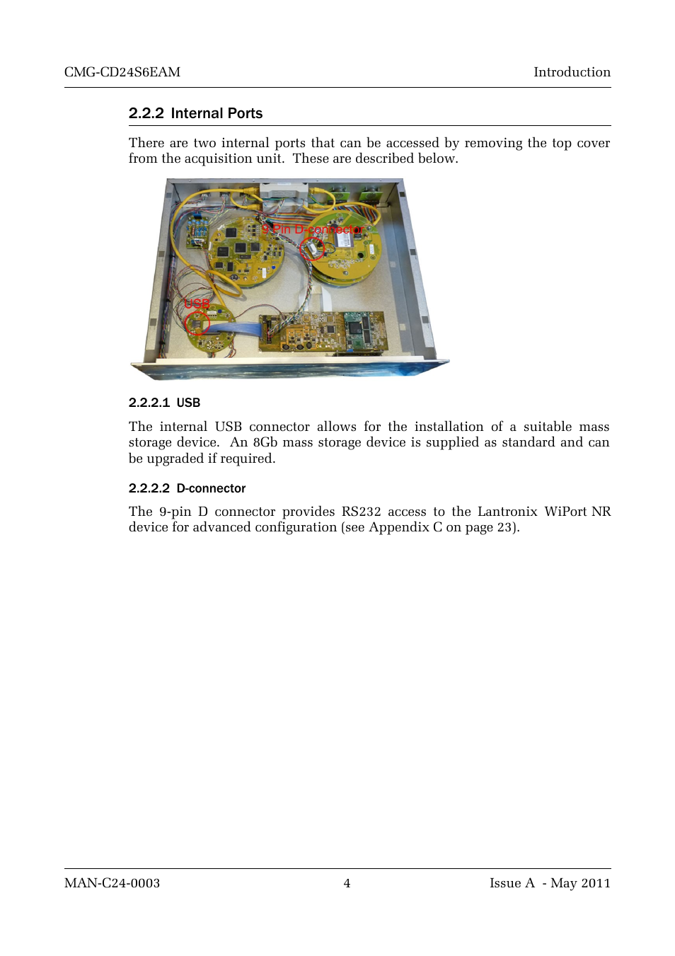 2 internal ports, 1 usb, 2 d-connector | Guralp Systems CMG-CD24S6EAM User Manual | Page 7 / 42