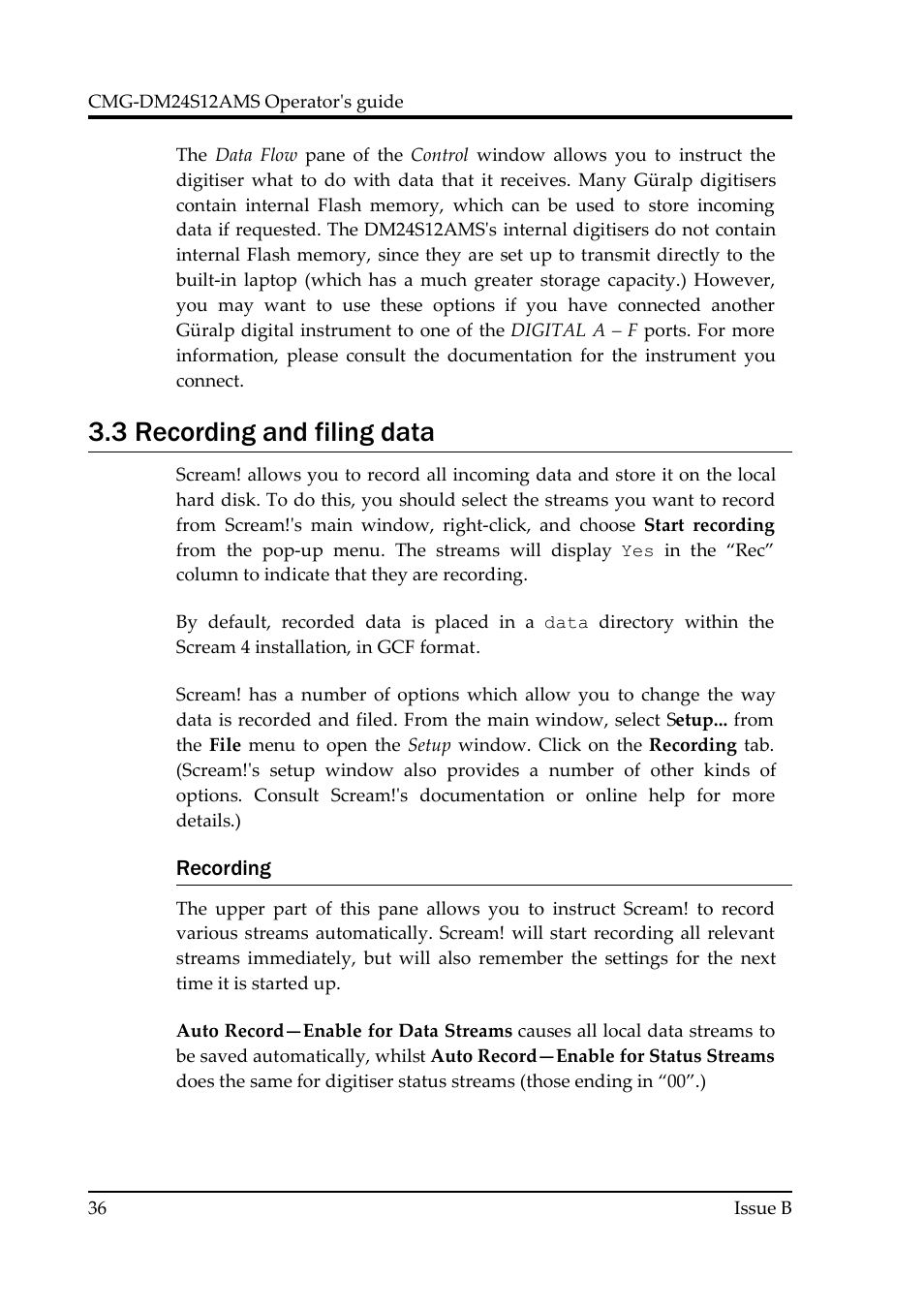3 recording and filing data | Guralp Systems CMG-DM24S12AMS User Manual | Page 36 / 79