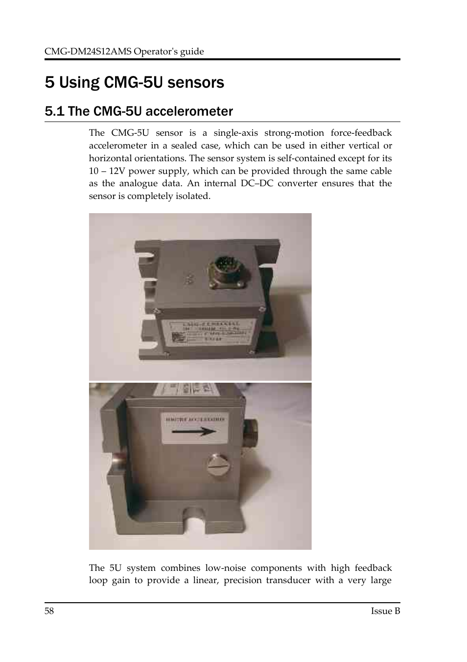 5 using cmg-5u sensors, 1 the cmg-5u accelerometer | Guralp Systems CMG-DM24S12AMS User Manual | Page 58 / 79