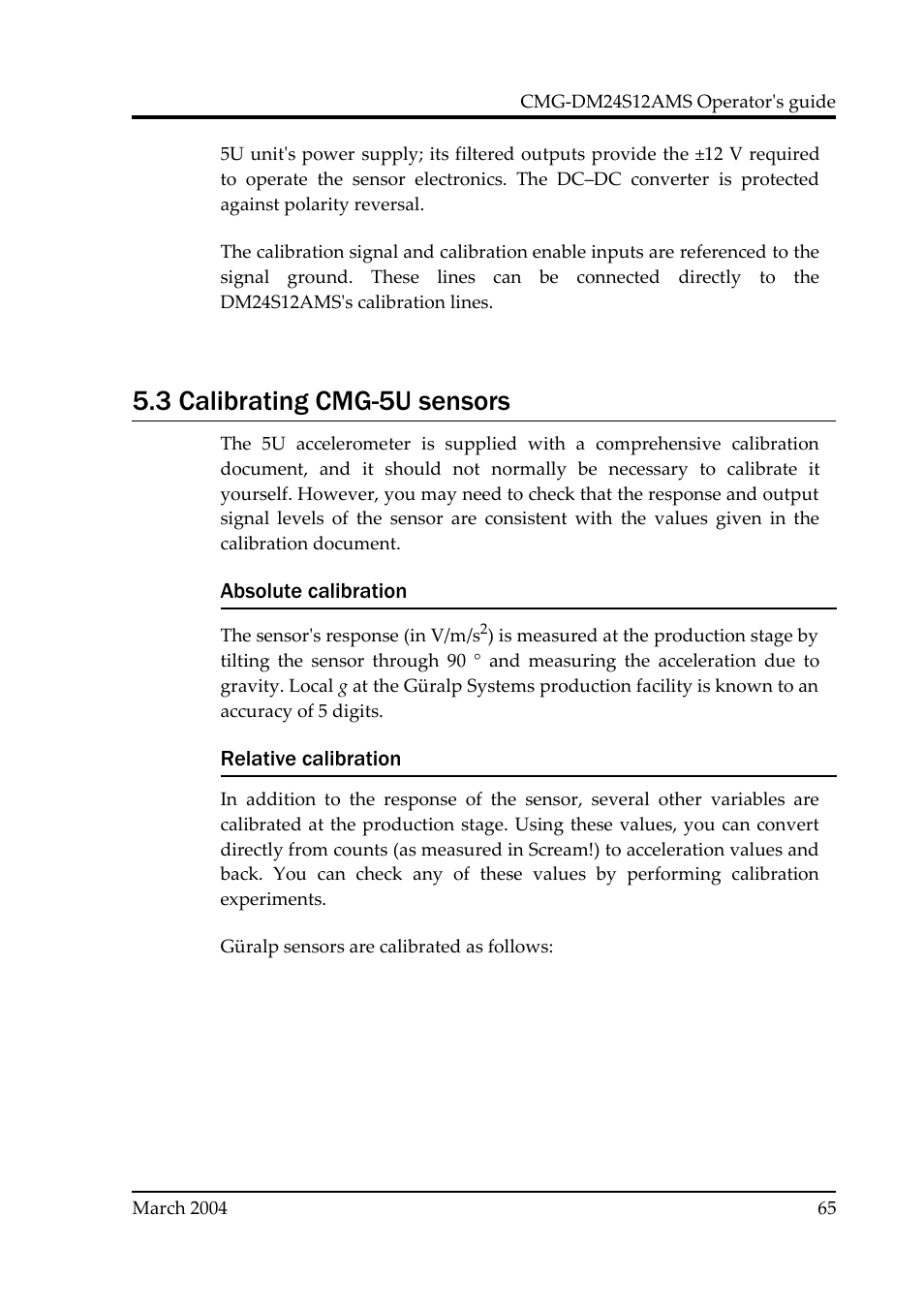 3 calibrating cmg-5u sensors | Guralp Systems CMG-DM24S12AMS User Manual | Page 65 / 79