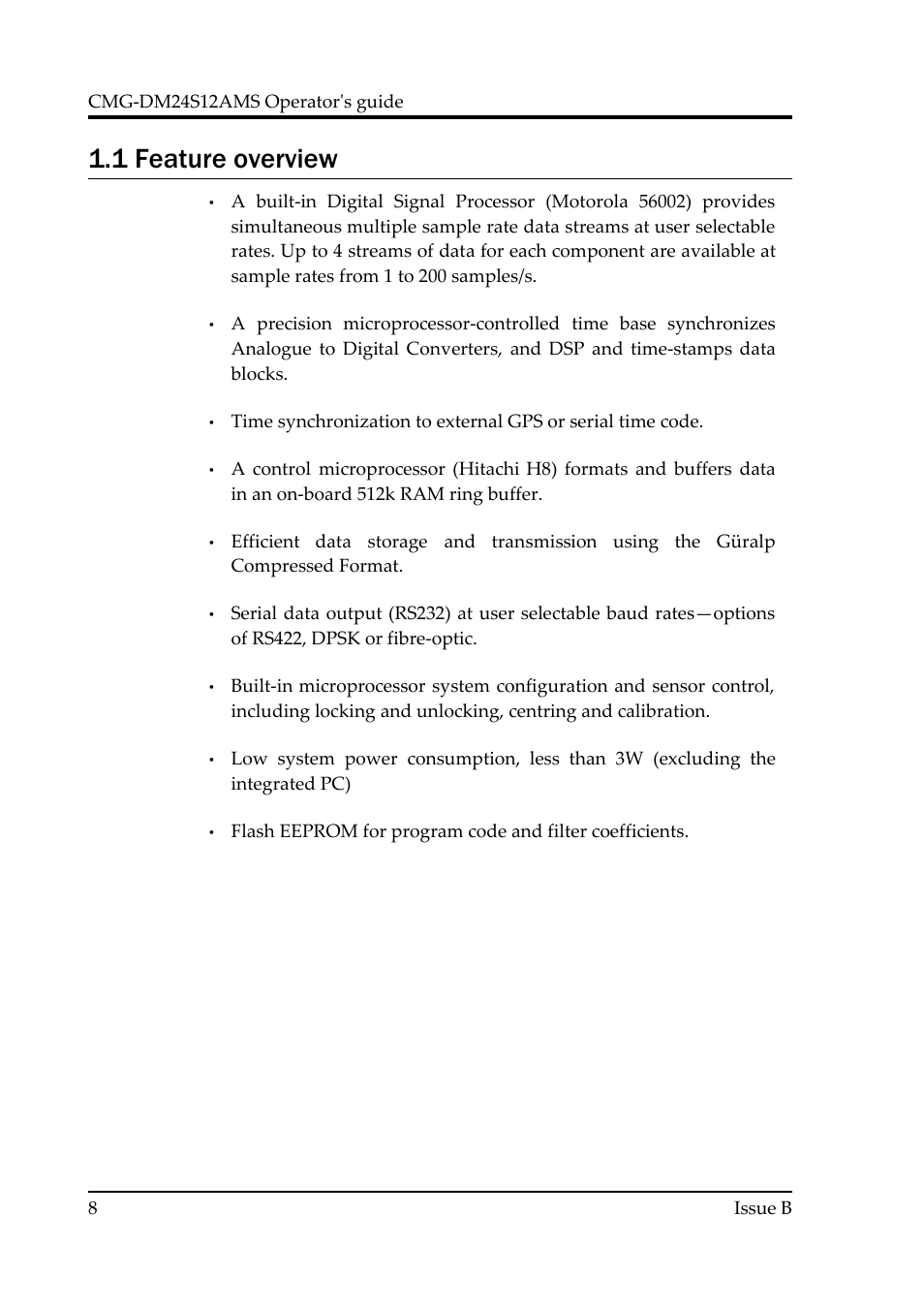 1 feature overview | Guralp Systems CMG-DM24S12AMS User Manual | Page 8 / 79