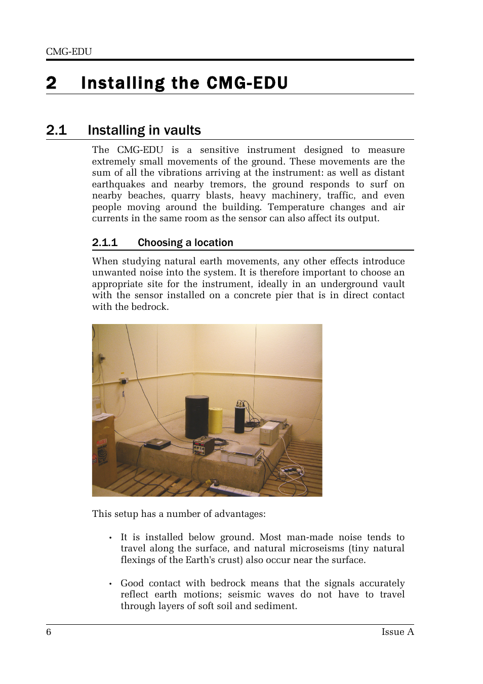 Choosing a location” in section, 2 installing the cmg-edu, 1 installing in vaults | Guralp Systems CMG-EDU User Manual | Page 6 / 46