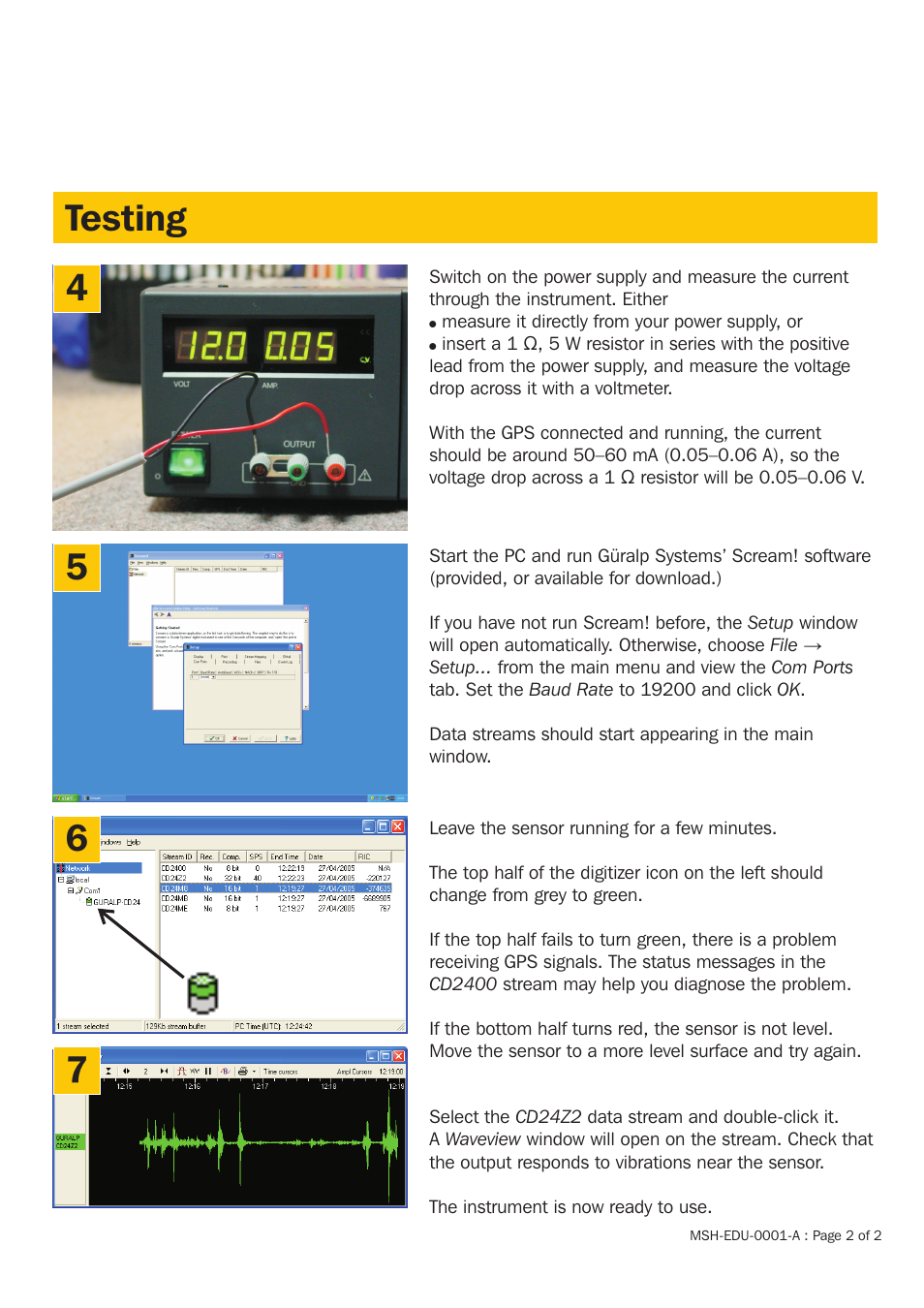 Testing 4 5 7 | Guralp Systems CMG-EDU Installation User Manual | Page 2 / 2