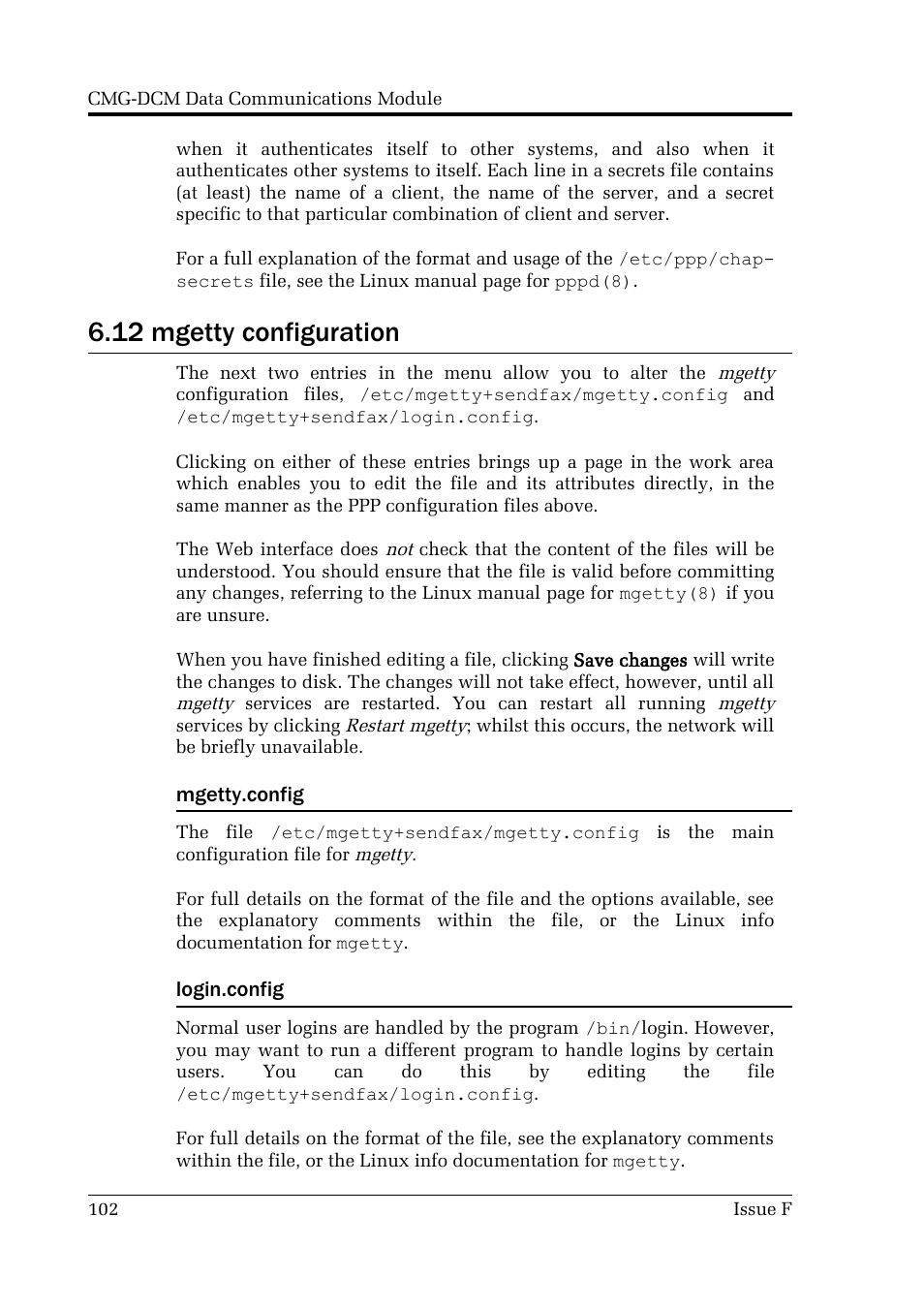 12 mgetty configuration | Guralp Systems CMG-DCM User Manual | Page 102 / 132