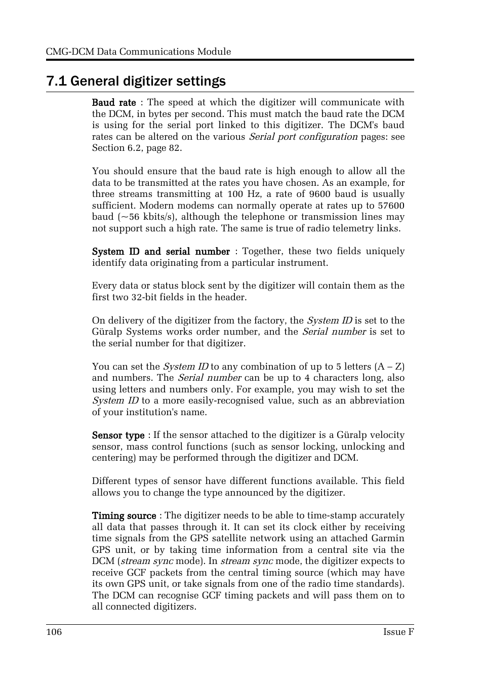 1 general digitizer settings | Guralp Systems CMG-DCM User Manual | Page 106 / 132