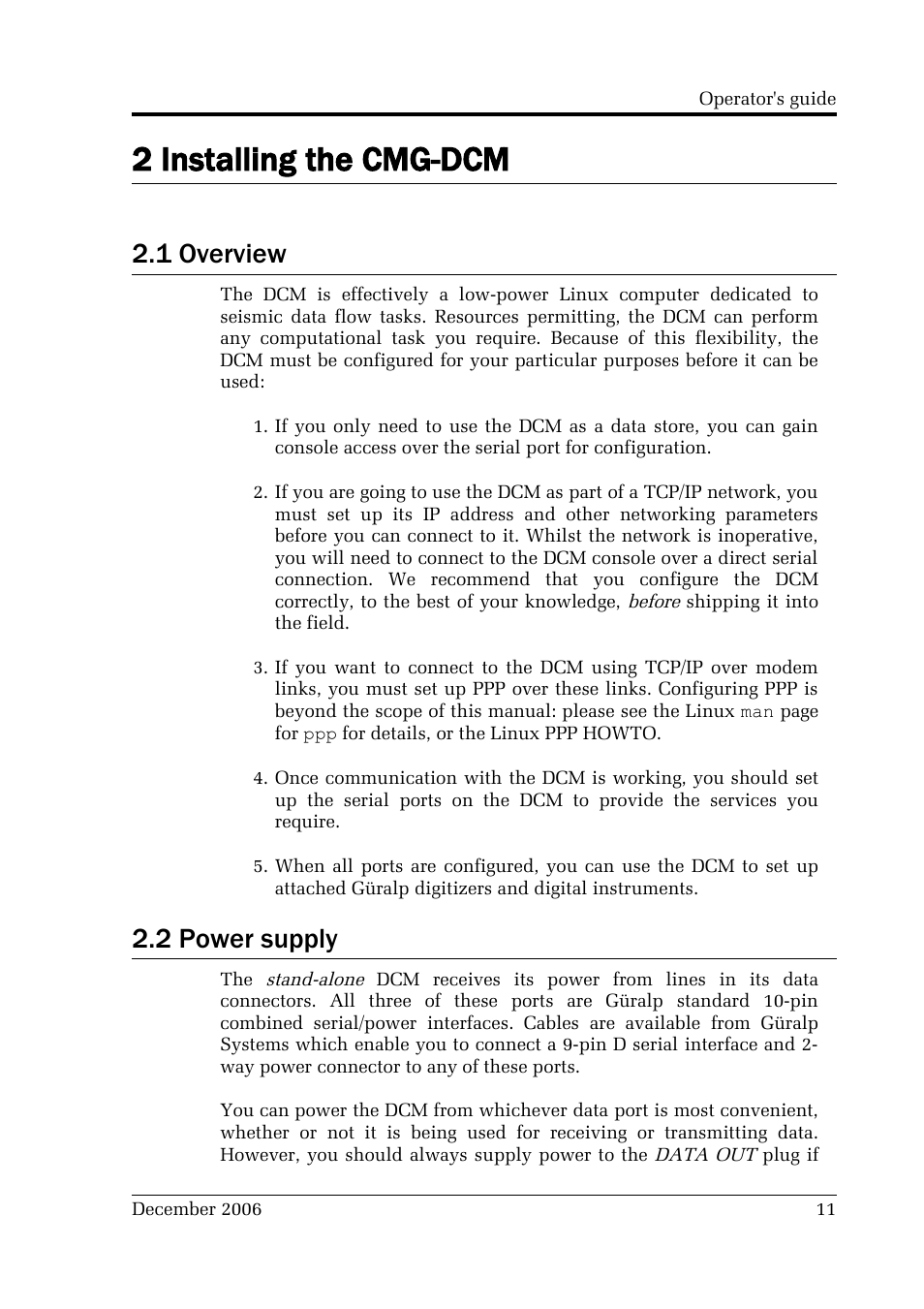 2 installing the cmg-dcm, 1 overview, 2 power supply | Guralp Systems CMG-DCM User Manual | Page 11 / 132