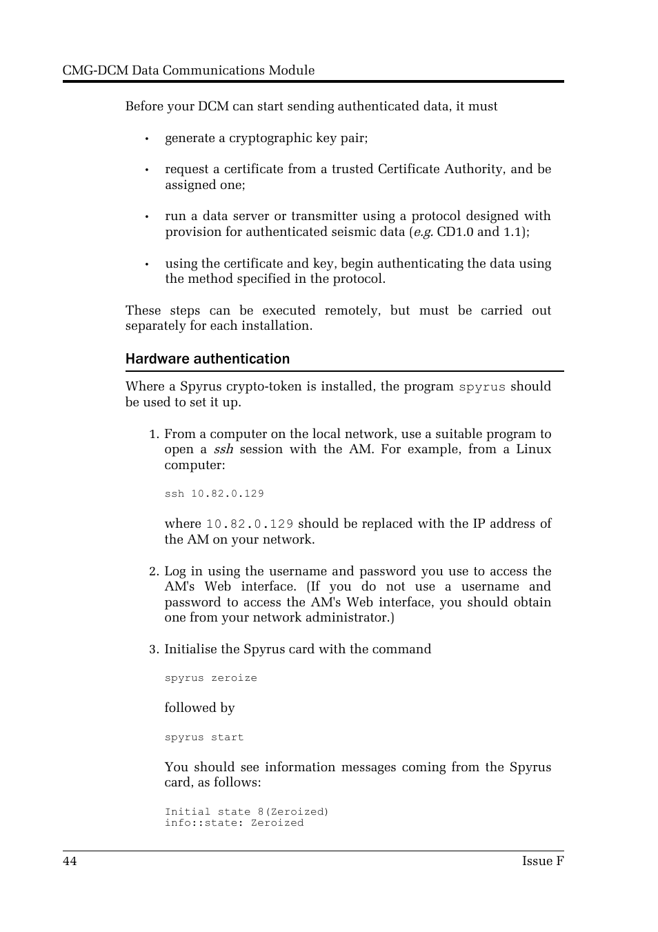 Hardware authentication | Guralp Systems CMG-DCM User Manual | Page 44 / 132