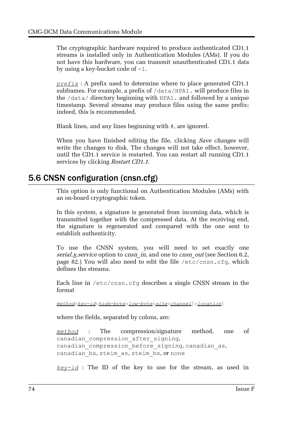 6 cnsn configuration (cnsn.cfg) | Guralp Systems CMG-DCM User Manual | Page 74 / 132