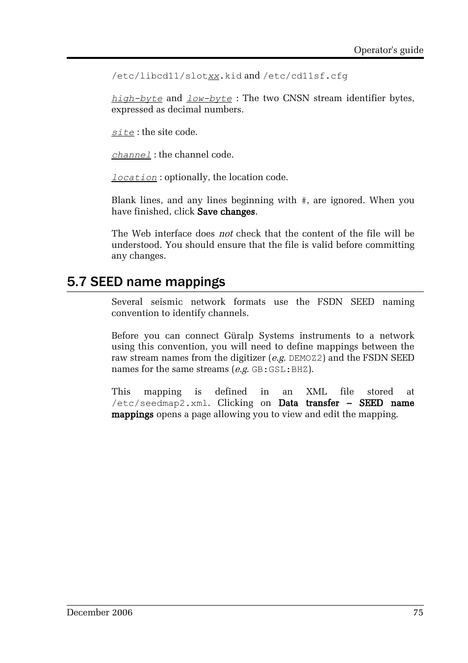 7 seed name mappings | Guralp Systems CMG-DCM User Manual | Page 75 / 132