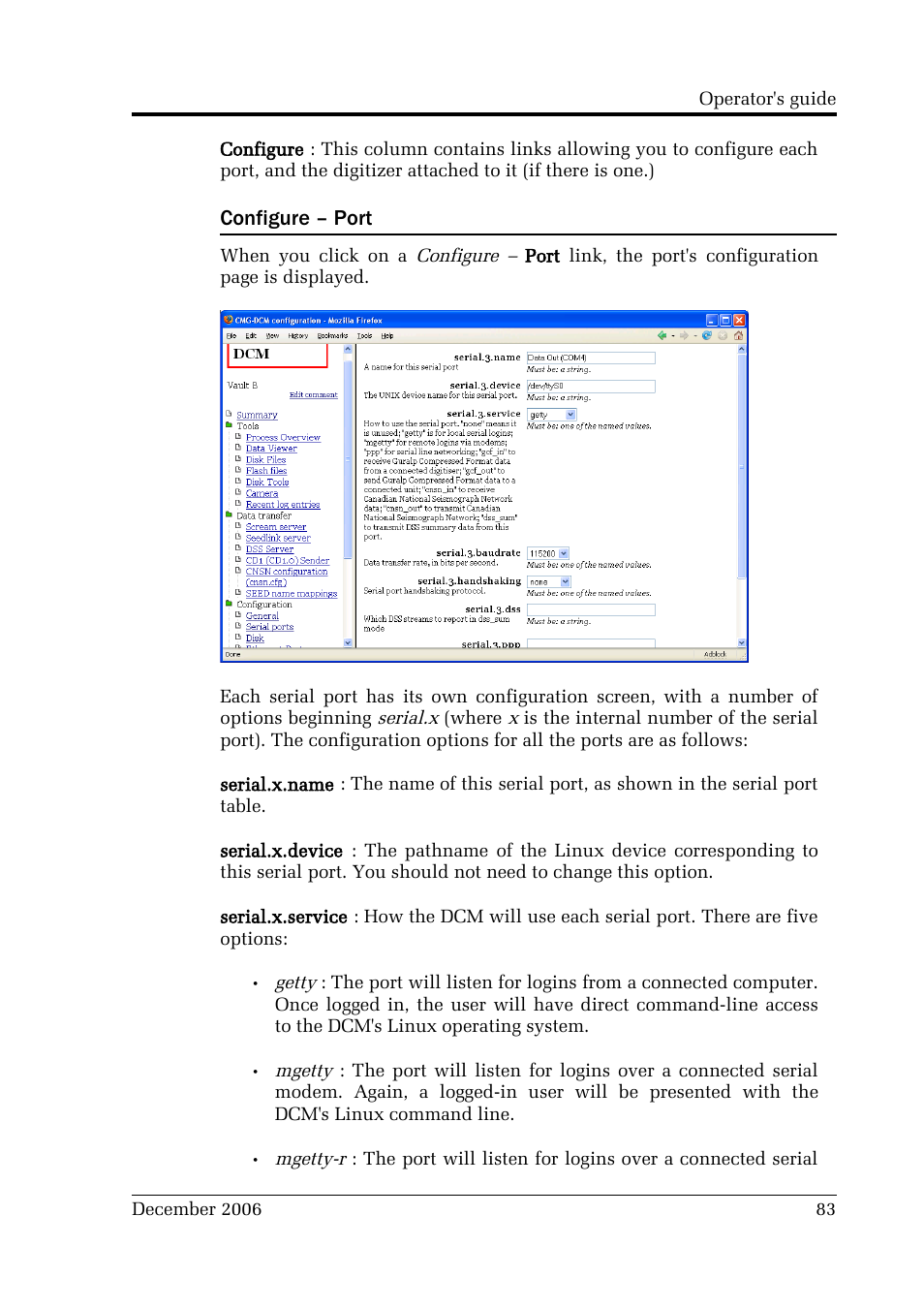 Configure – port | Guralp Systems CMG-DCM User Manual | Page 83 / 132