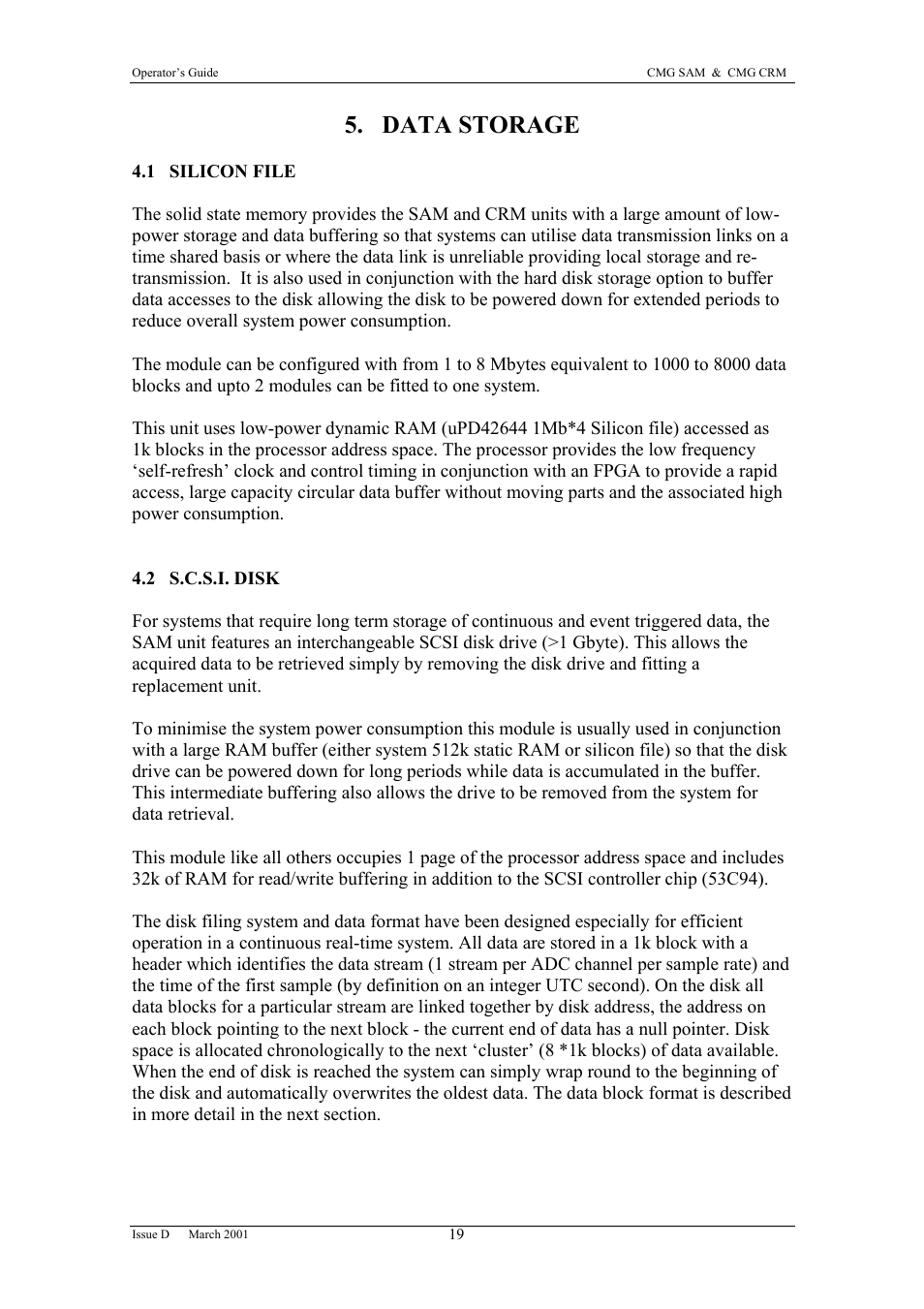 Data storage, 1 silicon file | Guralp Systems CMG-SAM User Manual | Page 21 / 29