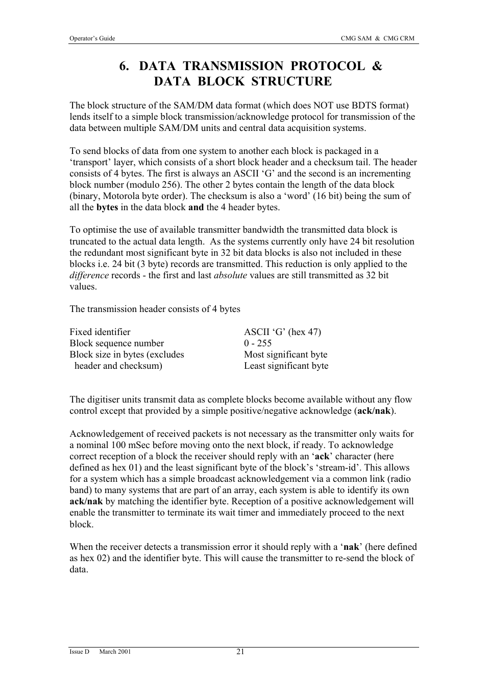 Data transmission protocol, Data block structure, Data transmission protocol & data block structure | Guralp Systems CMG-SAM User Manual | Page 23 / 29
