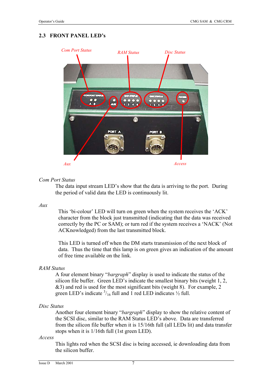 Com port status, Ram status, Disc status | Guralp Systems CMG-SAM User Manual | Page 9 / 29