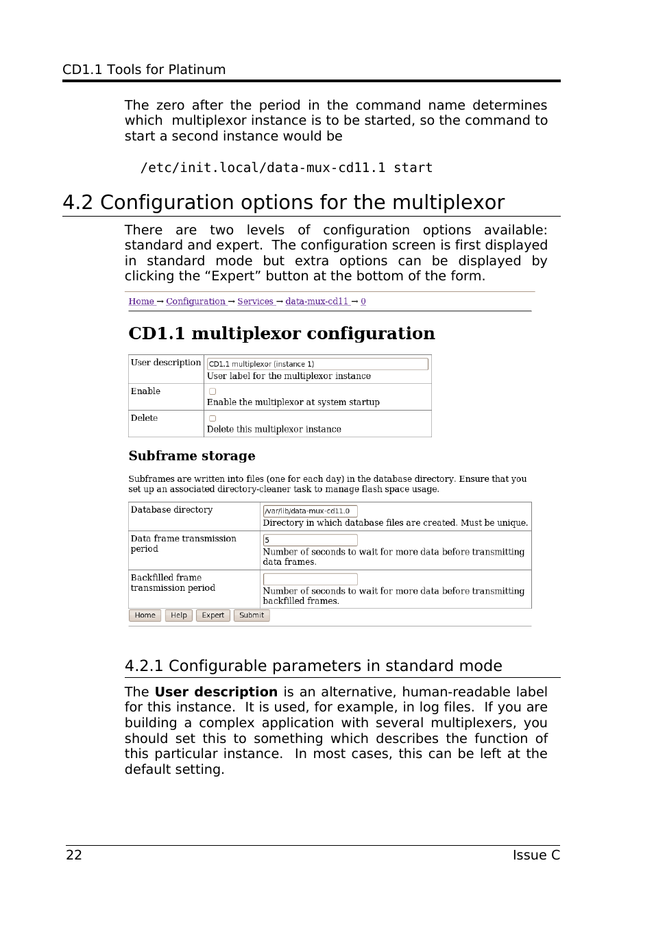 2 configuration options for the multiplexor, 1 configurable parameters in standard mode | Guralp Systems CD1.1 User Manual | Page 22 / 84