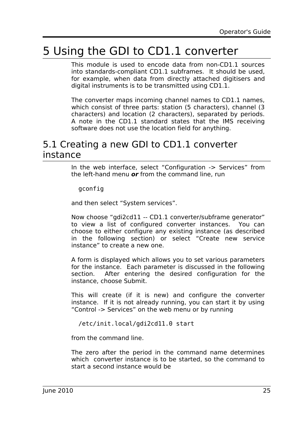 5 using the gdi to cd1.1 converter, 1 creating a new gdi to cd1.1 converter instance | Guralp Systems CD1.1 User Manual | Page 25 / 84