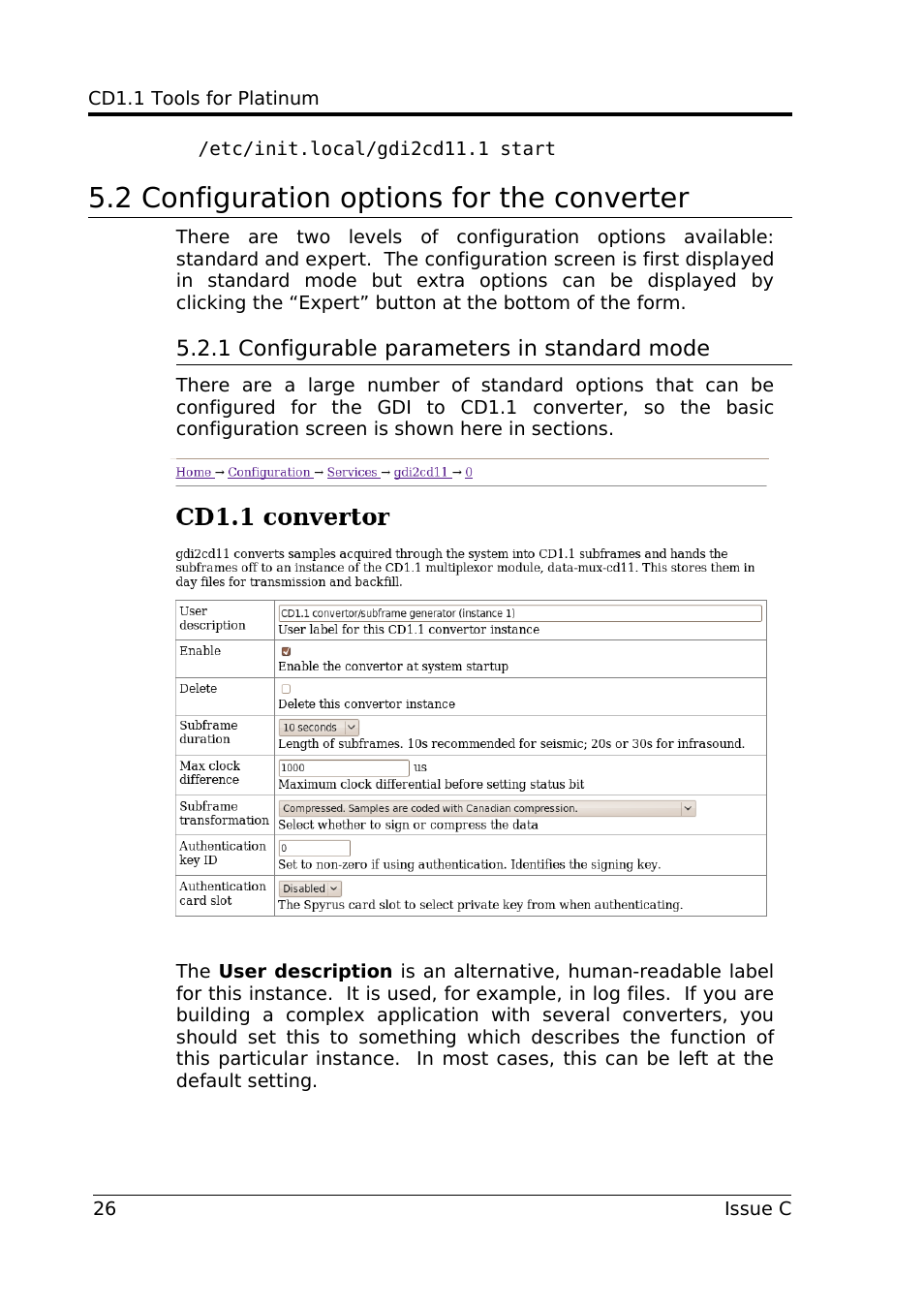 2 configuration options for the converter, 1 configurable parameters in standard mode | Guralp Systems CD1.1 User Manual | Page 26 / 84