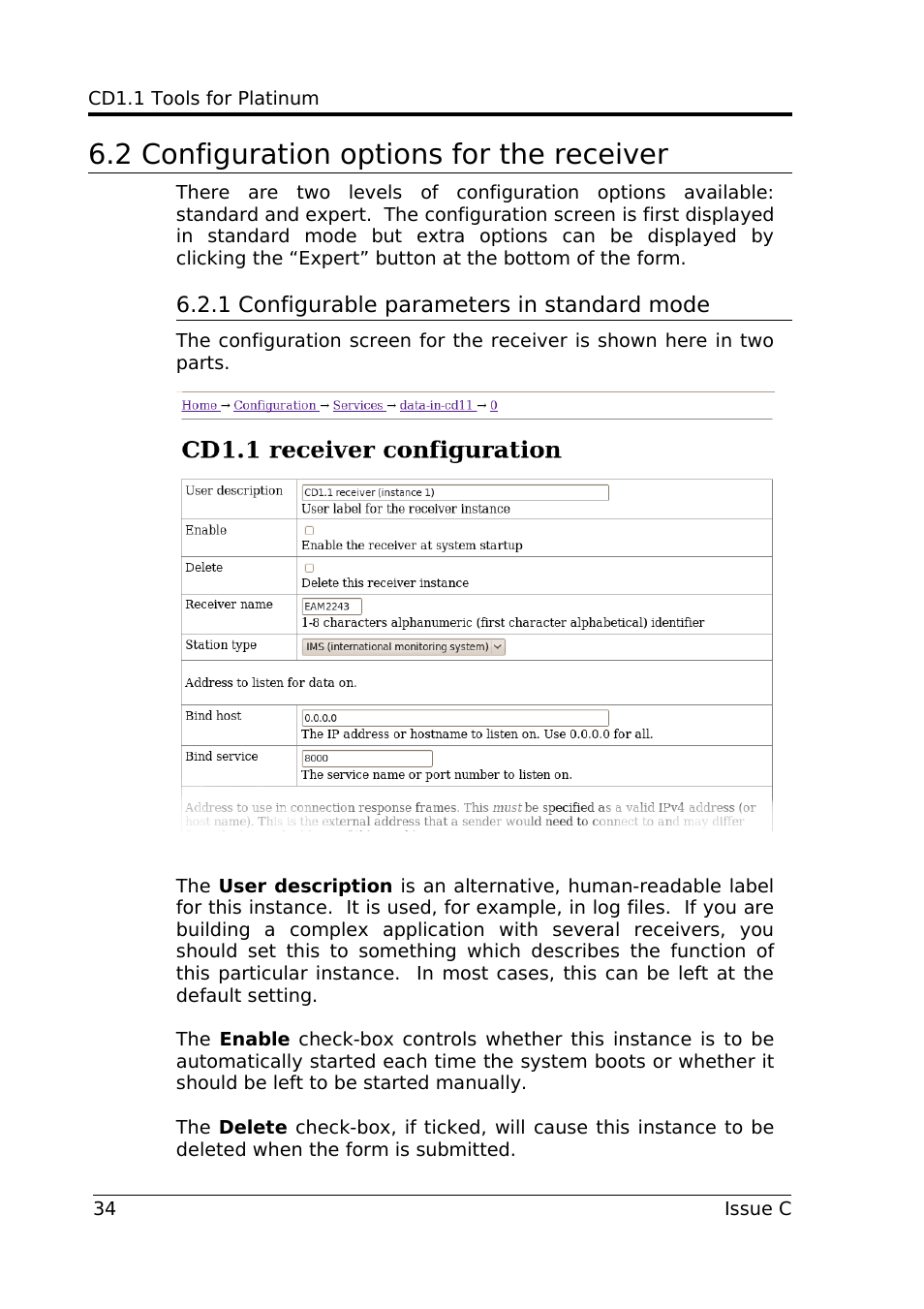 2 configuration options for the receiver, 1 configurable parameters in standard mode | Guralp Systems CD1.1 User Manual | Page 34 / 84