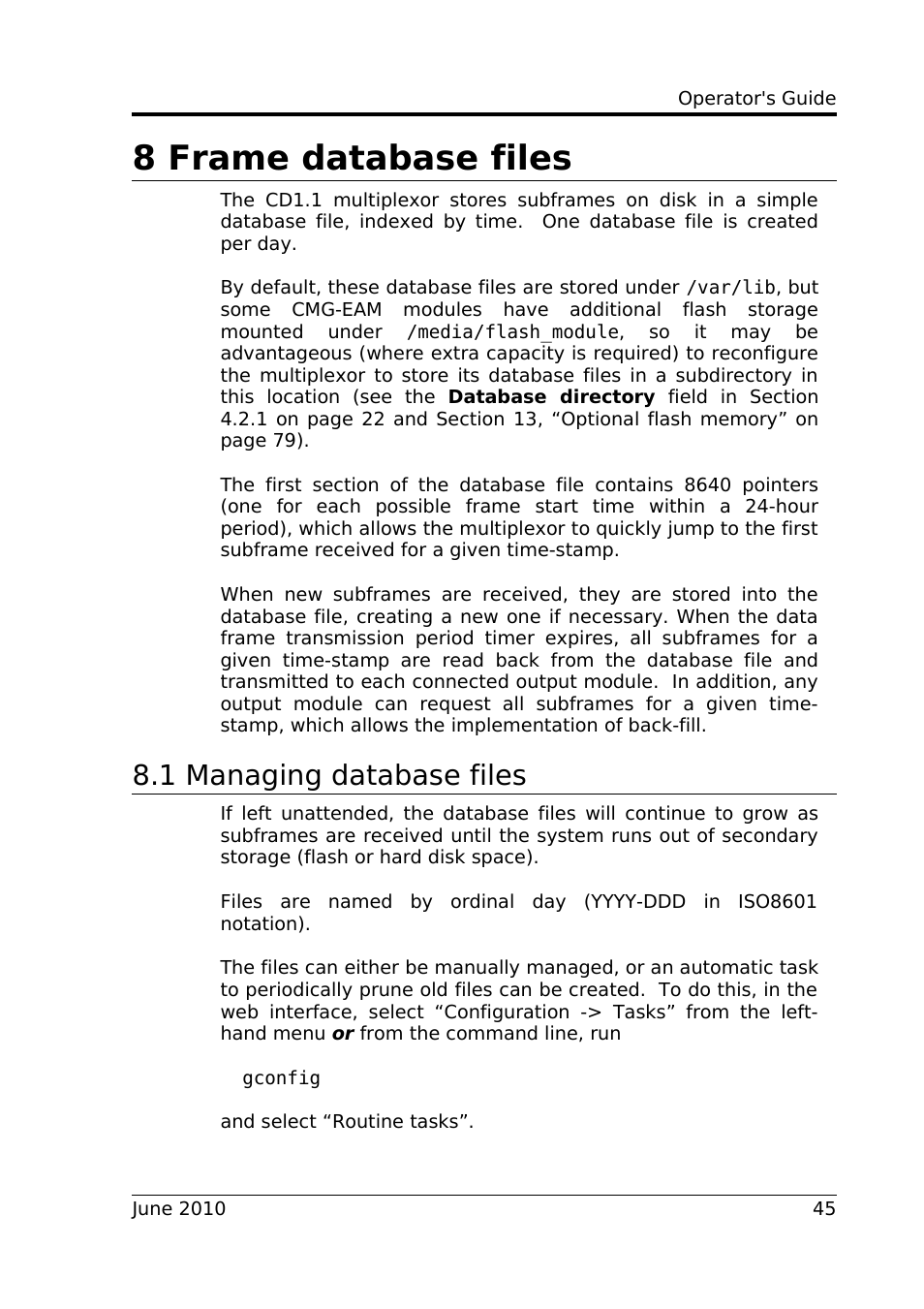 8 frame database files, 1 managing database files | Guralp Systems CD1.1 User Manual | Page 45 / 84