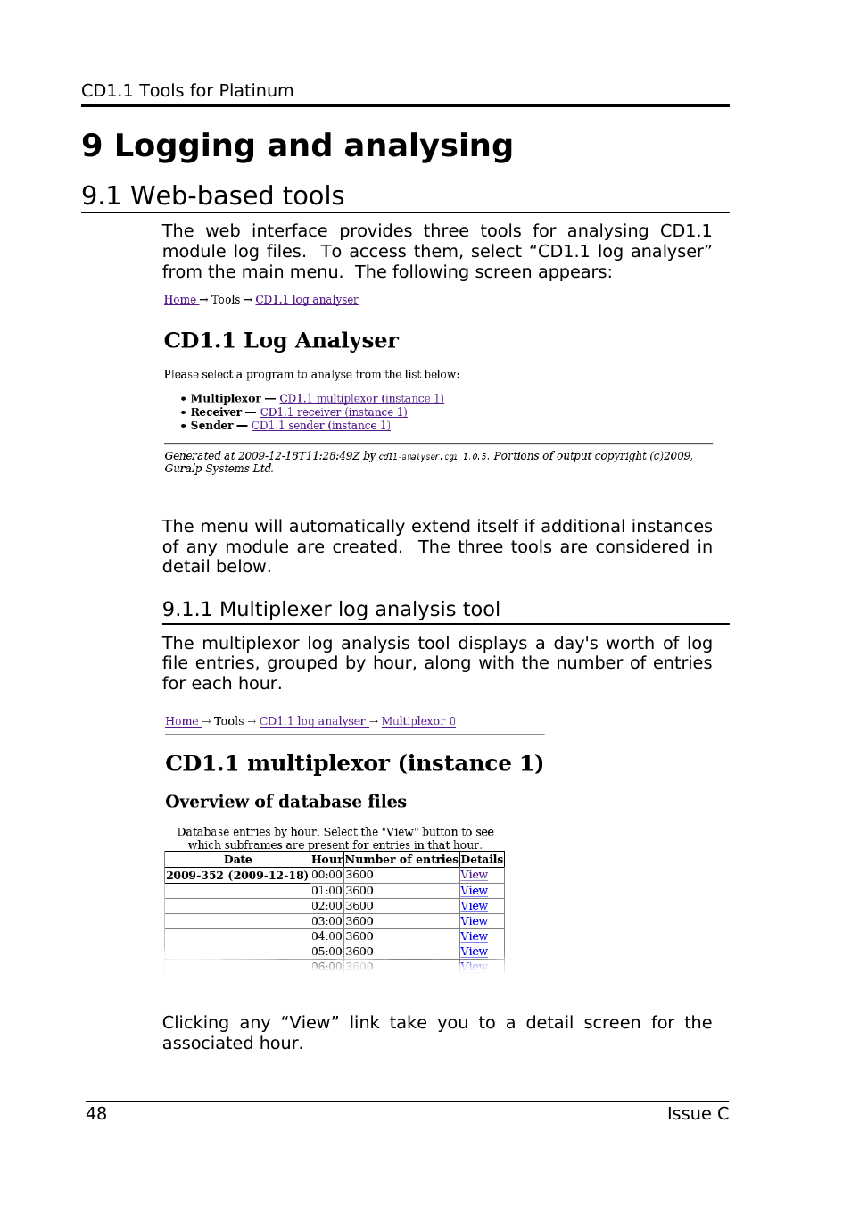 9 logging and analysing, 1 web-based tools, 1 multiplexer log analysis tool | Guralp Systems CD1.1 User Manual | Page 48 / 84