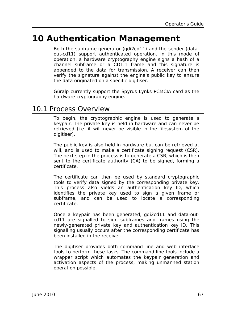 10 authentication management, 1 process overview | Guralp Systems CD1.1 User Manual | Page 67 / 84