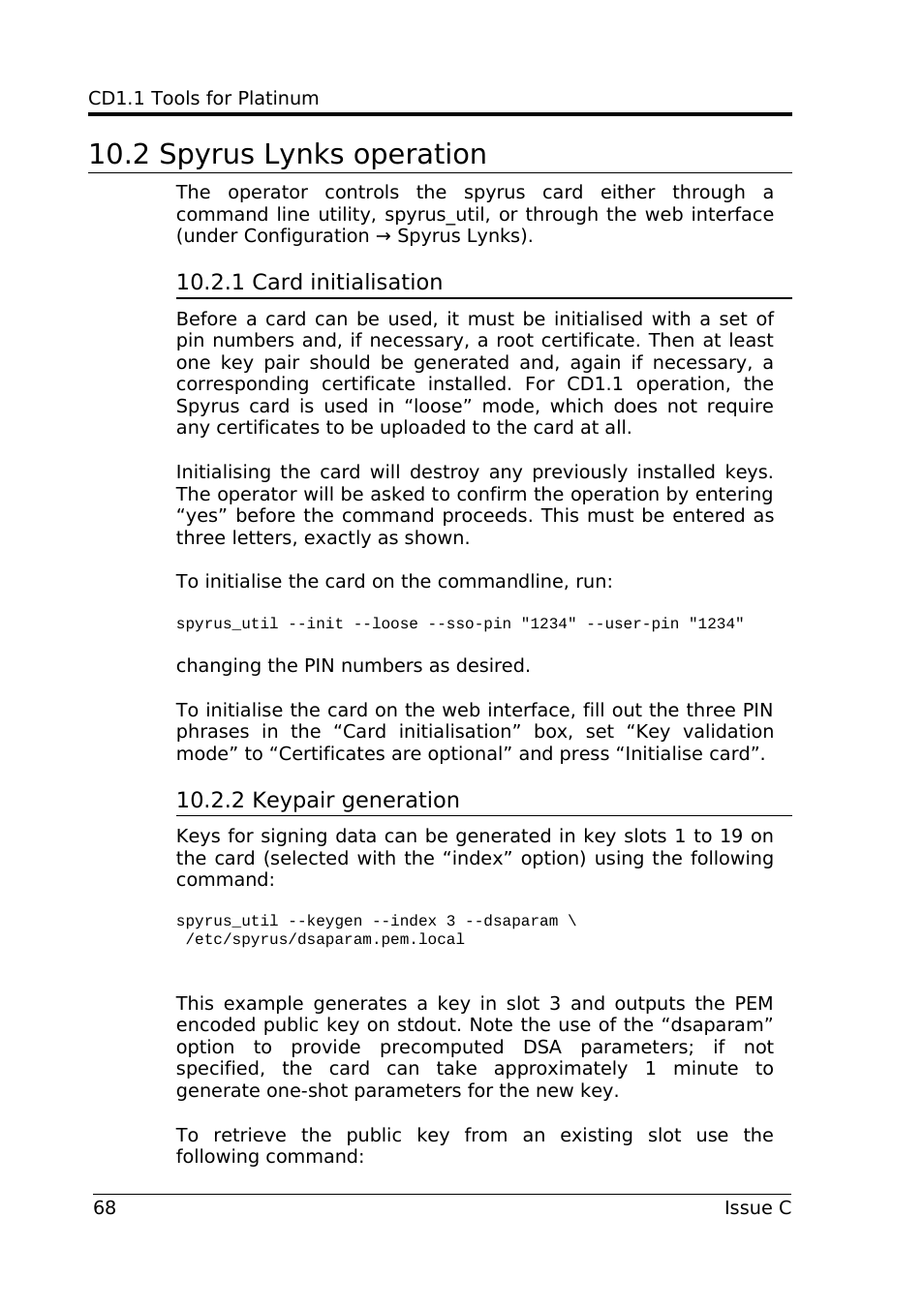 2 spyrus lynks operation, 1 card initialisation, 2 keypair generation | Guralp Systems CD1.1 User Manual | Page 68 / 84