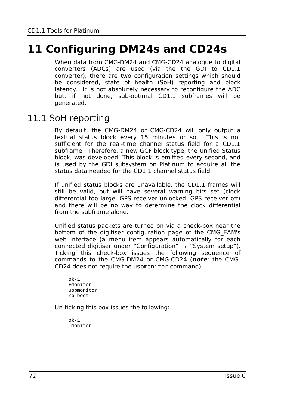 11 configuring dm24s and cd24s, 1 soh reporting | Guralp Systems CD1.1 User Manual | Page 72 / 84