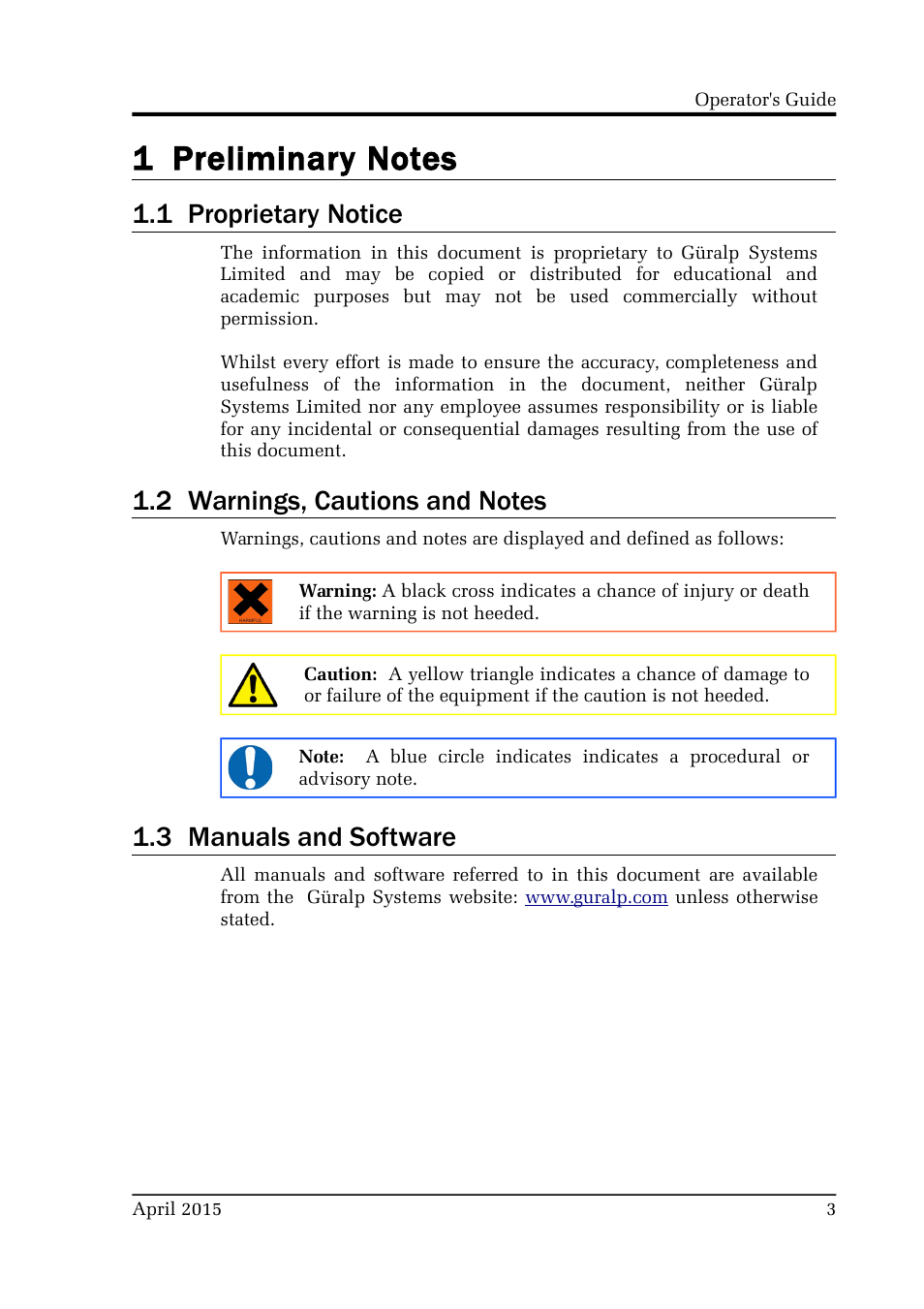 1 preliminary notes, 1 proprietary notice, 2 warnings, cautions and notes | 3 manuals and software | Guralp Systems CMG-RTM User Manual | Page 3 / 13