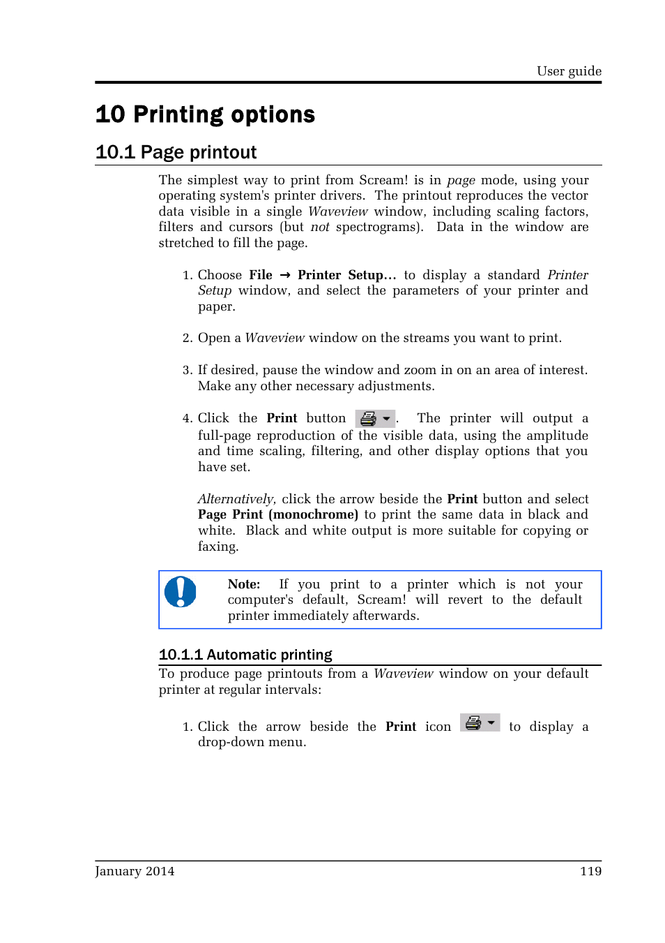 10 printing options, 1 page printout | Guralp Systems Scream User Manual | Page 119 / 142