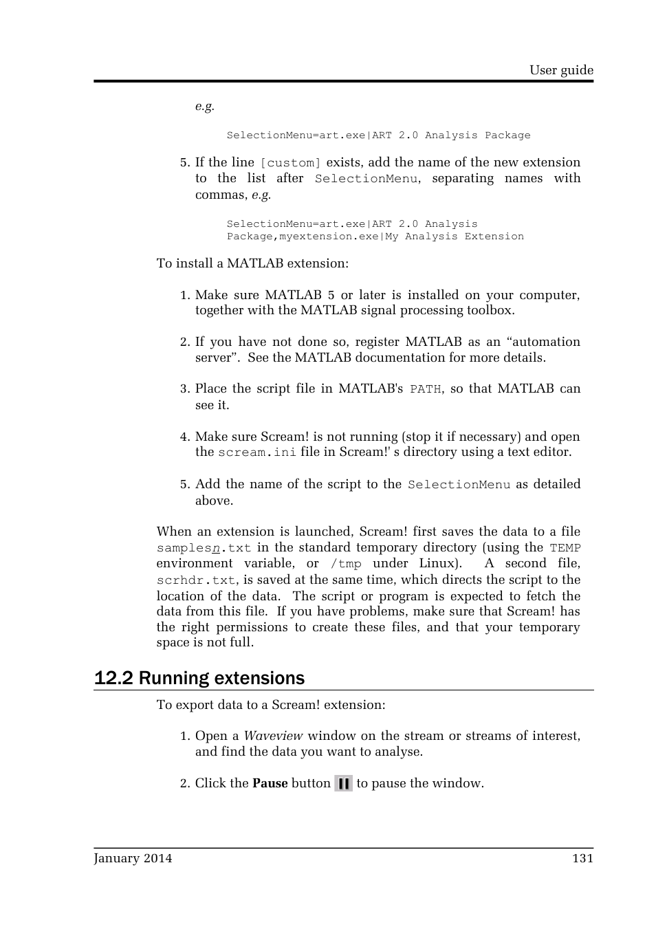 2 running extensions | Guralp Systems Scream User Manual | Page 131 / 142