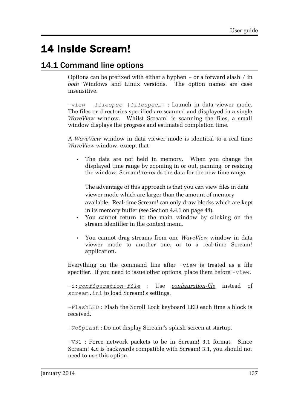 14 inside scream, 1 command line options | Guralp Systems Scream User Manual | Page 137 / 142