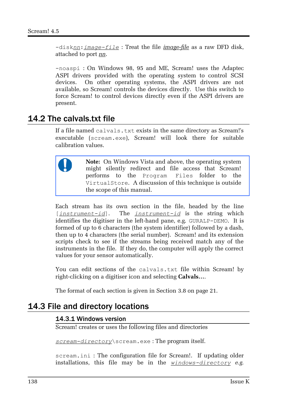 2 the calvals.txt file, 3 file and directory locations | Guralp Systems Scream User Manual | Page 138 / 142