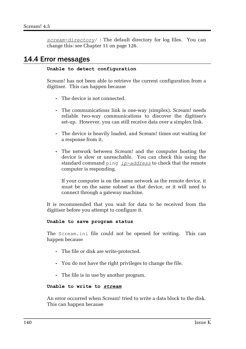 4 error messages | Guralp Systems Scream User Manual | Page 140 / 142