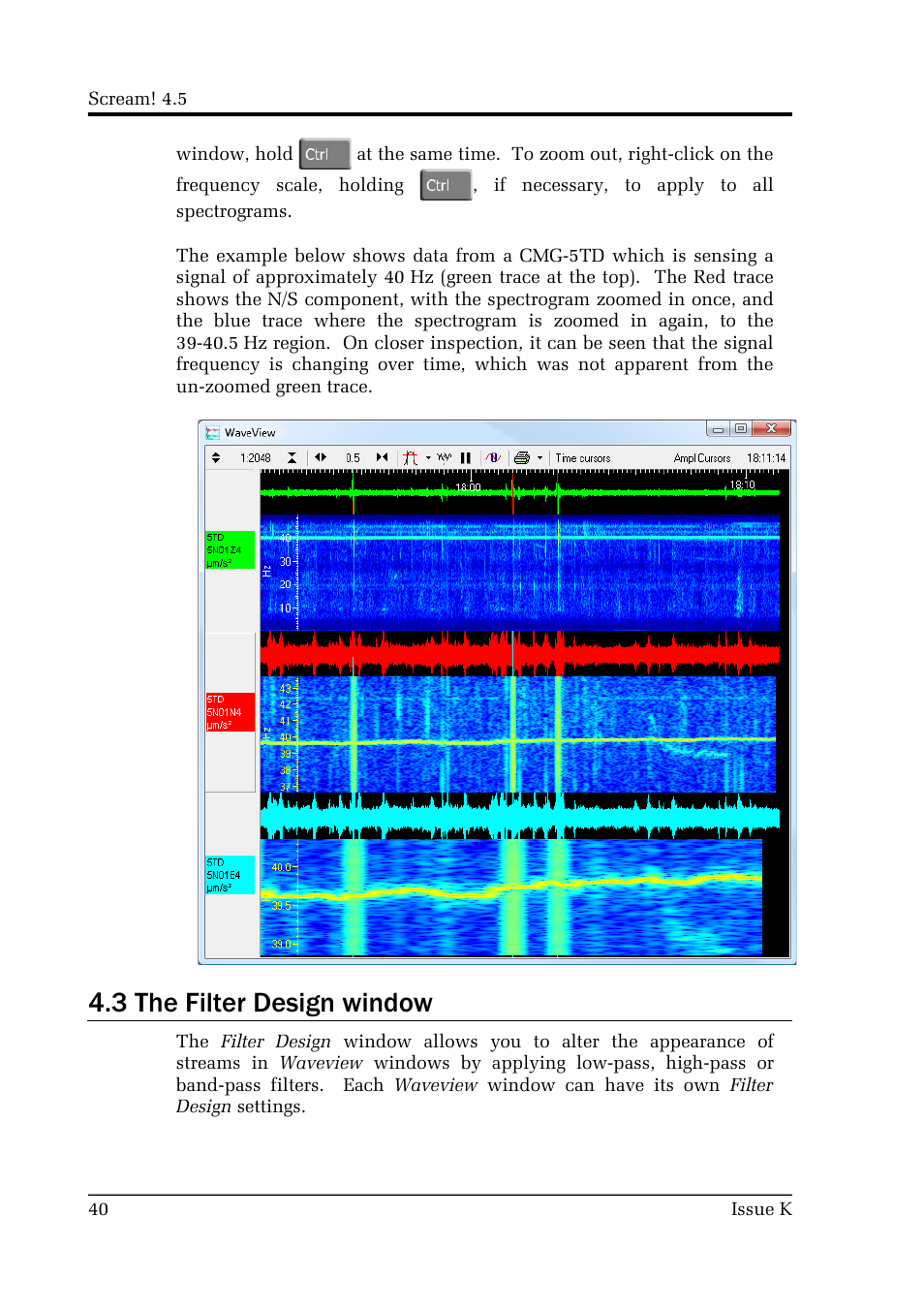 3 the filter design window | Guralp Systems Scream User Manual | Page 40 / 142