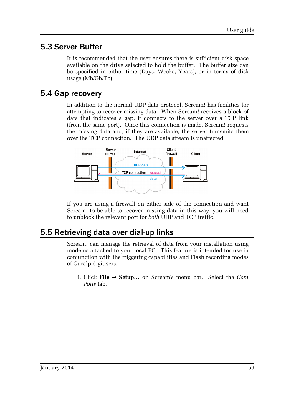 3 server buffer, 4 gap recovery, 5 retrieving data over dial-up links | Guralp Systems Scream User Manual | Page 59 / 142