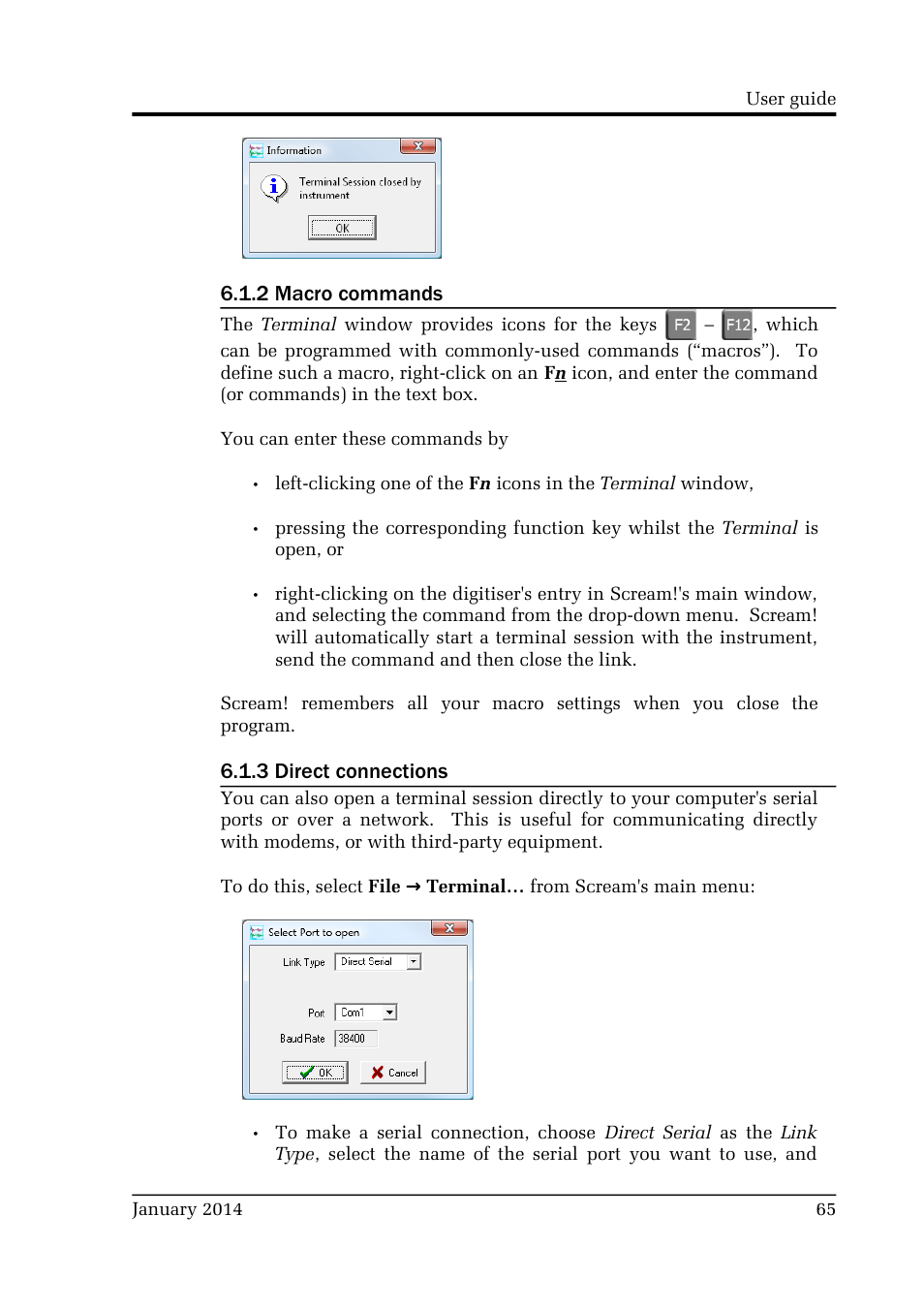 2 macro commands, 3 direct connections | Guralp Systems Scream User Manual | Page 65 / 142