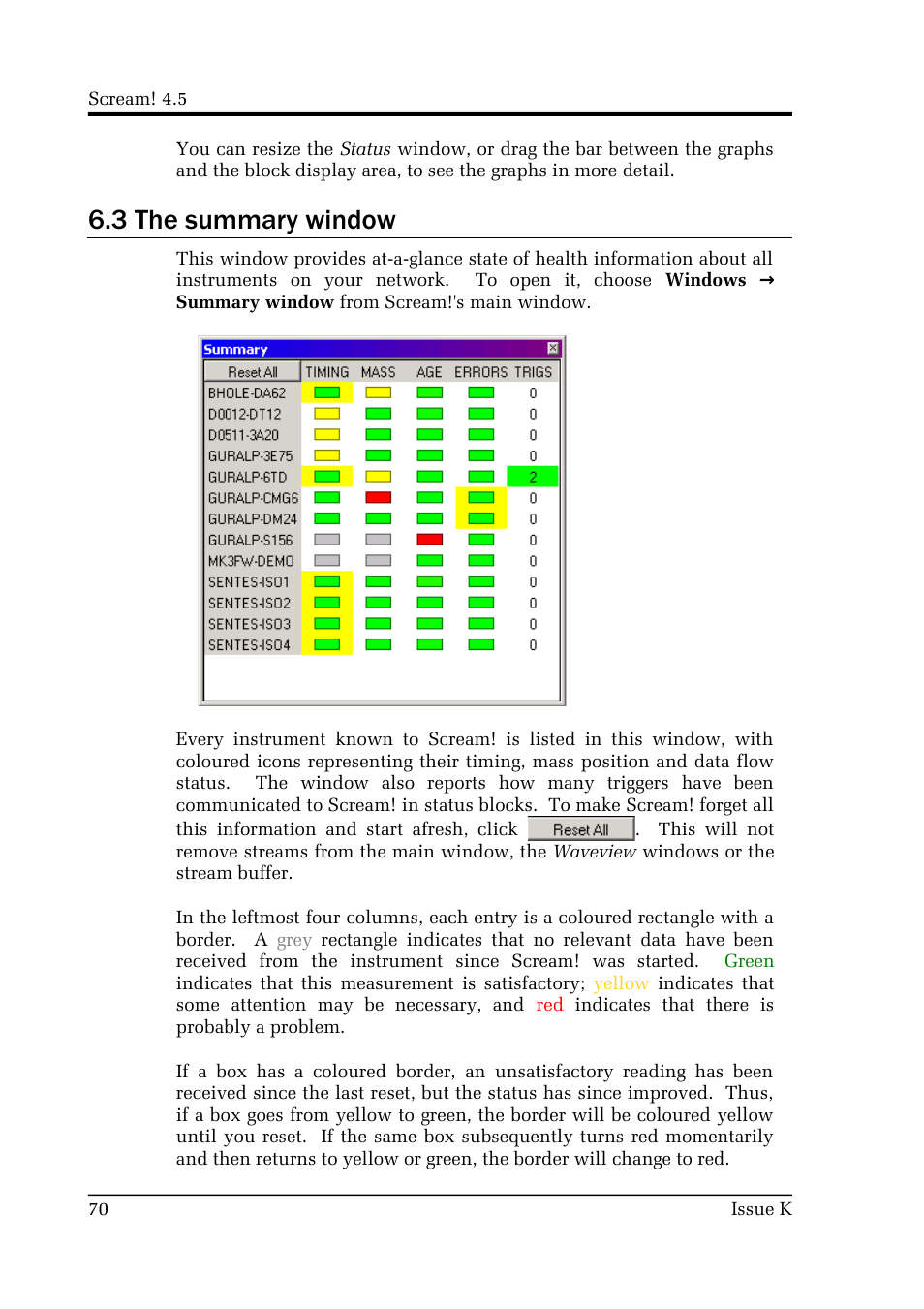3 the summary window | Guralp Systems Scream User Manual | Page 70 / 142