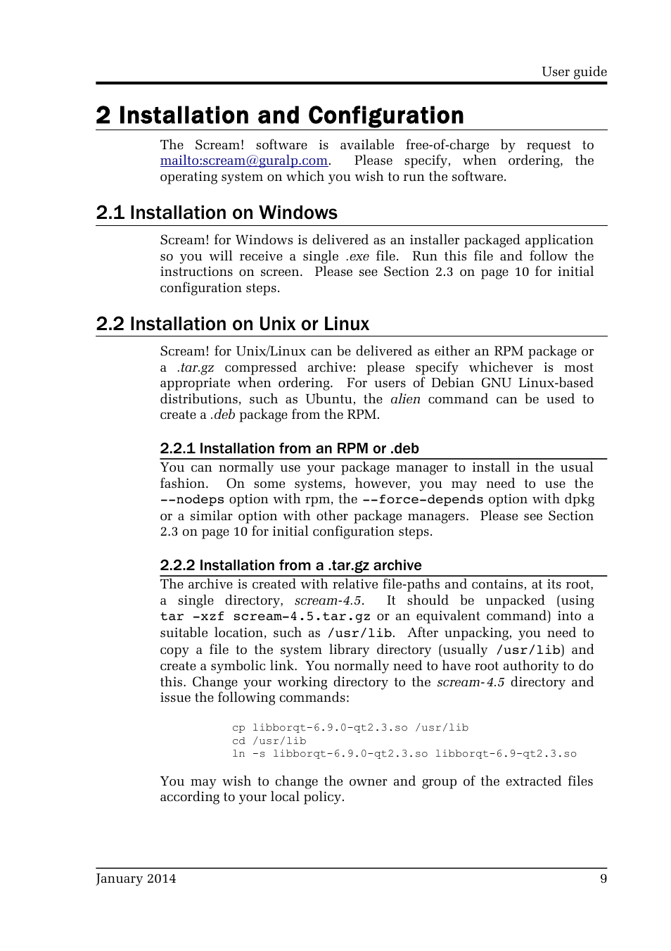 2 installation and configuration, 1 installation on windows, 2 installation on unix or linux | Guralp Systems Scream User Manual | Page 9 / 142