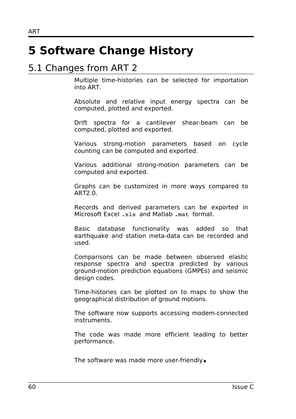 5 software change history, 1 changes from art 2 | Guralp Systems ART User Manual | Page 60 / 63