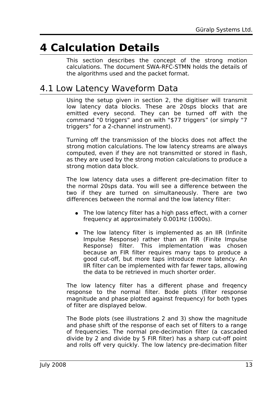 4 calculation details, 1 low latency waveform data | Guralp Systems Strong Motion User Manual | Page 13 / 17