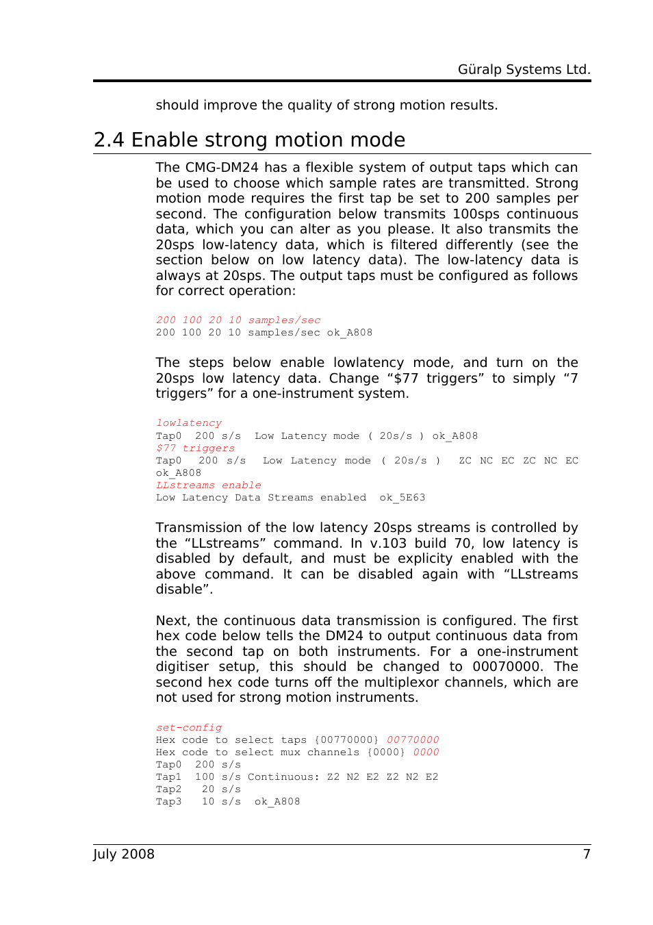 4 enable strong motion mode | Guralp Systems Strong Motion User Manual | Page 7 / 17