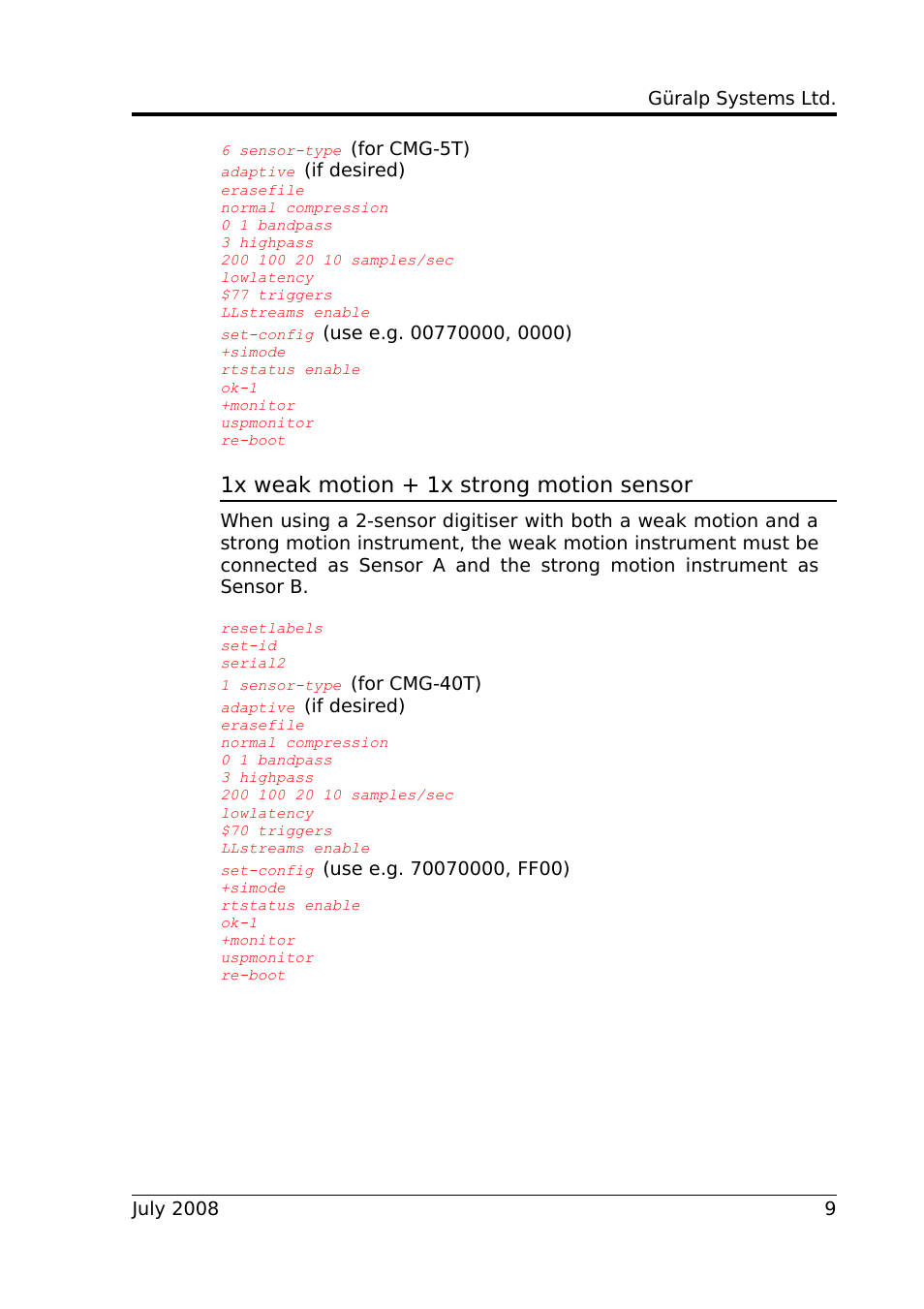1x weak motion + 1x strong motion sensor | Guralp Systems Strong Motion User Manual | Page 9 / 17